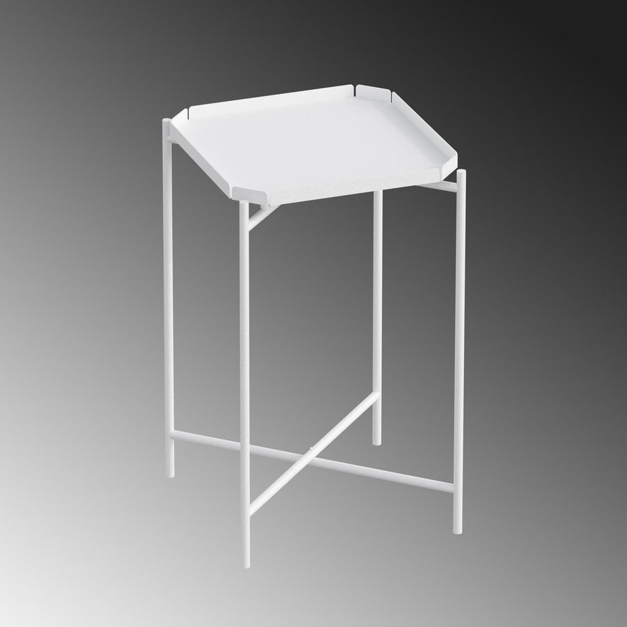 Sekizgen Metal Tepsi Sehpa - Beyaz