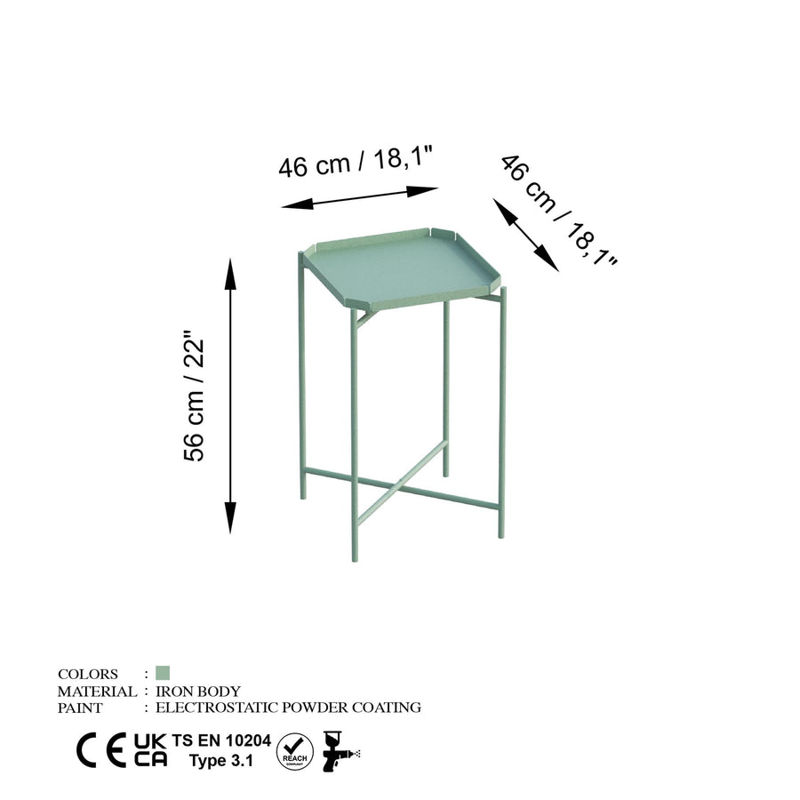 Sekizgen Metal Tepsi Sehpa - Yesil