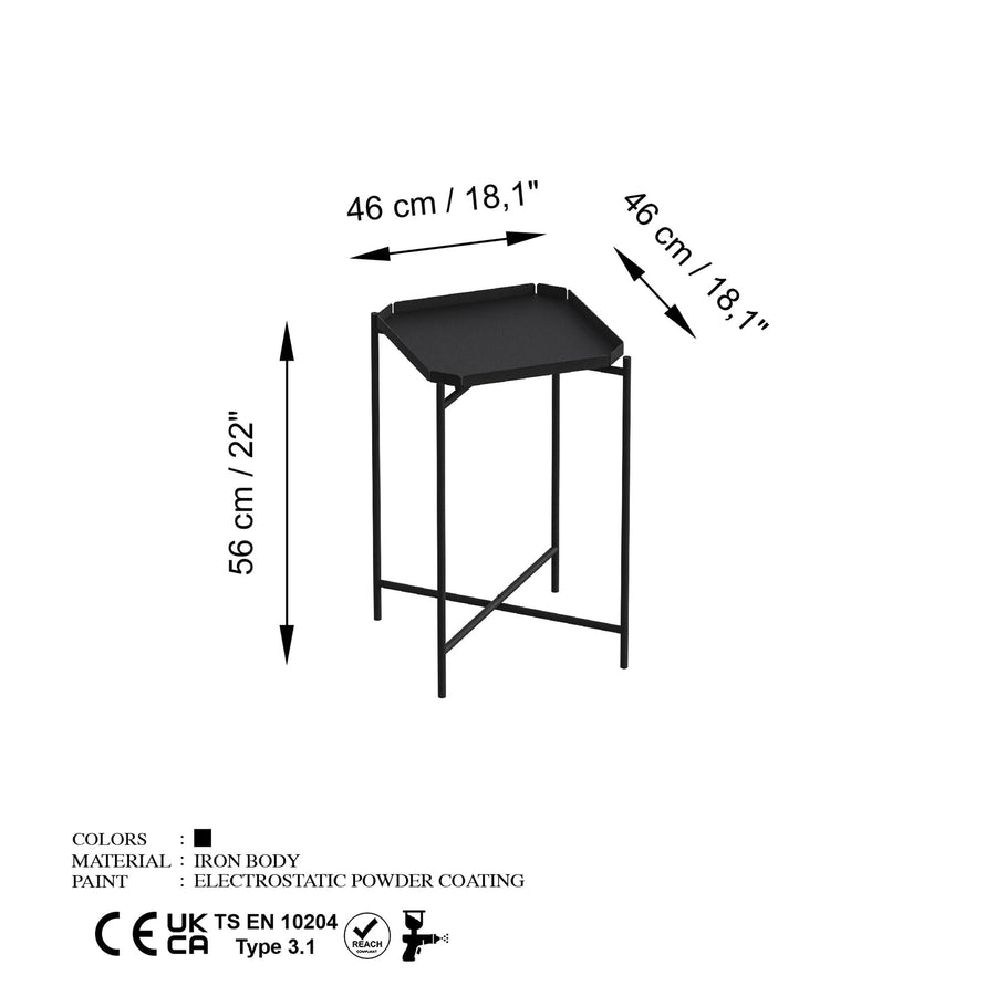 Sekizgen Metal Tepsi Sehpa - Siyah