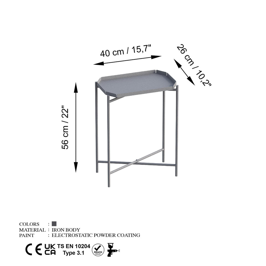 Gri Metal Tepsi Sehpa - Gri