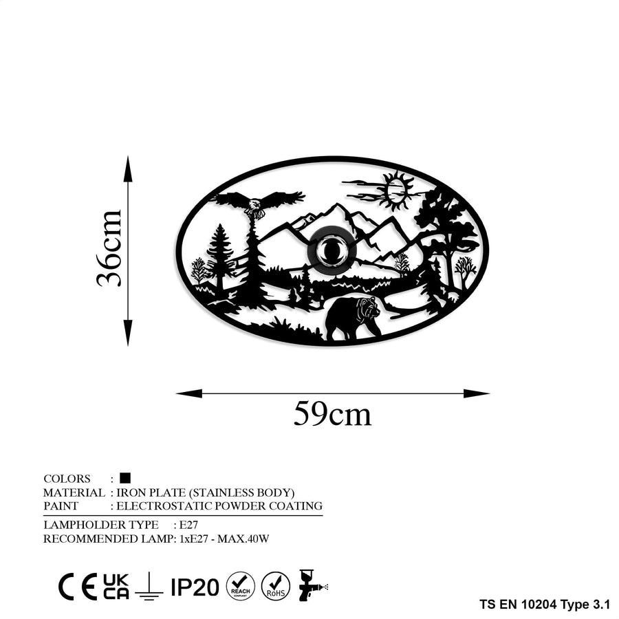Dogal Yasam Oval Metal Duvar Apligi - Siyah