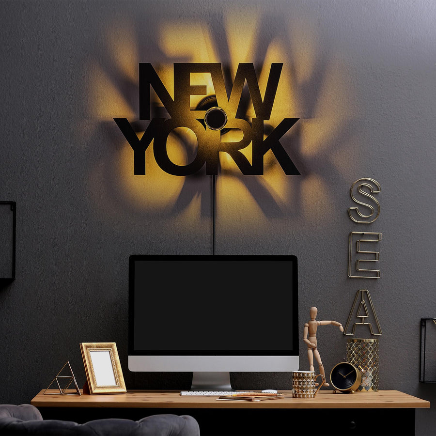 New York Yazili Metal Duvar Apligi - Siyah