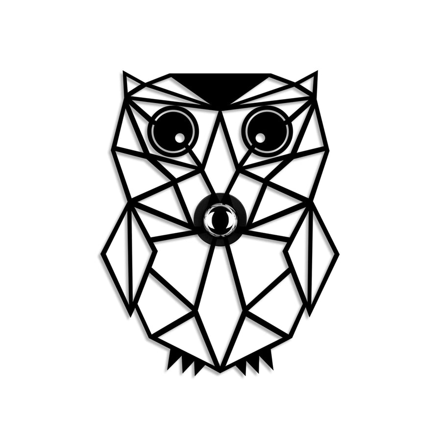 Baykus Geometrik Metal Duvar Apliki - Siyah
