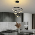 Spiralli LED Avize Metal 3 Halka - Siyah