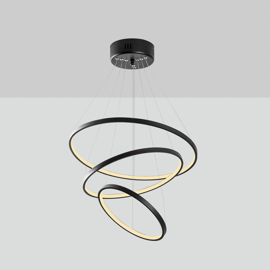 Spiralli LED Avize Metal 3 Halka - Siyah