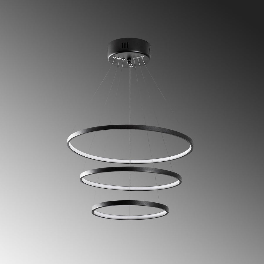 Spiralli LED Avize Metal 3 Halka - Siyah
