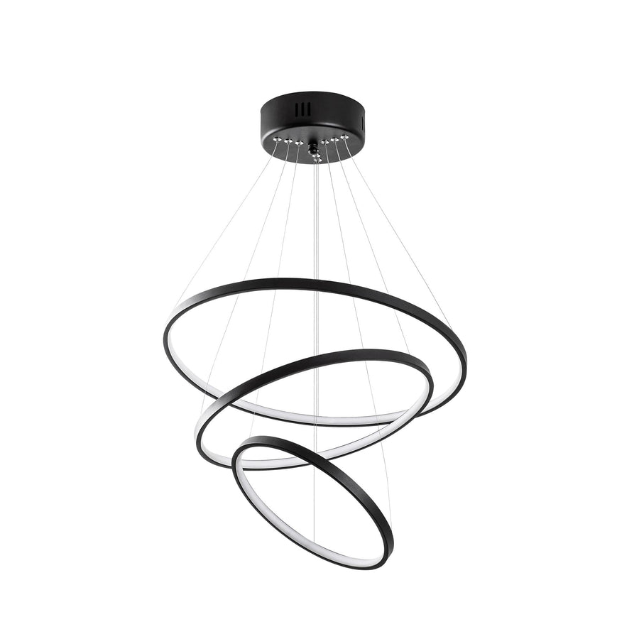 Spiralli LED Avize Metal 3 Halka - Siyah