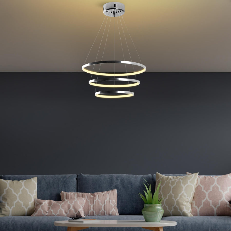 Spiralli LED Avize Metal 3 Halka - Gumus