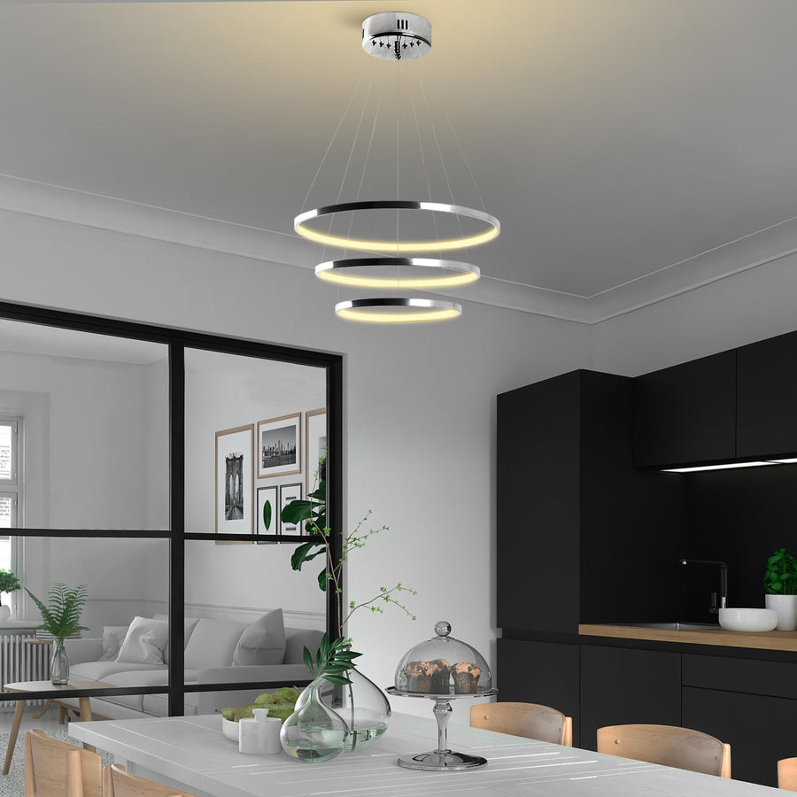 Spiralli LED Avize Metal 3 Halka - Gumus
