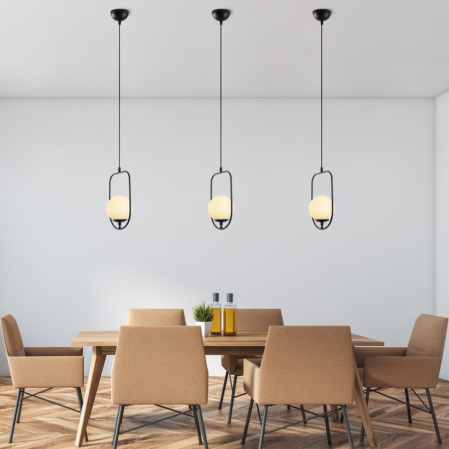 Oval Çerçeveli Cam Tekli Sarkıt Metal - Siyah
