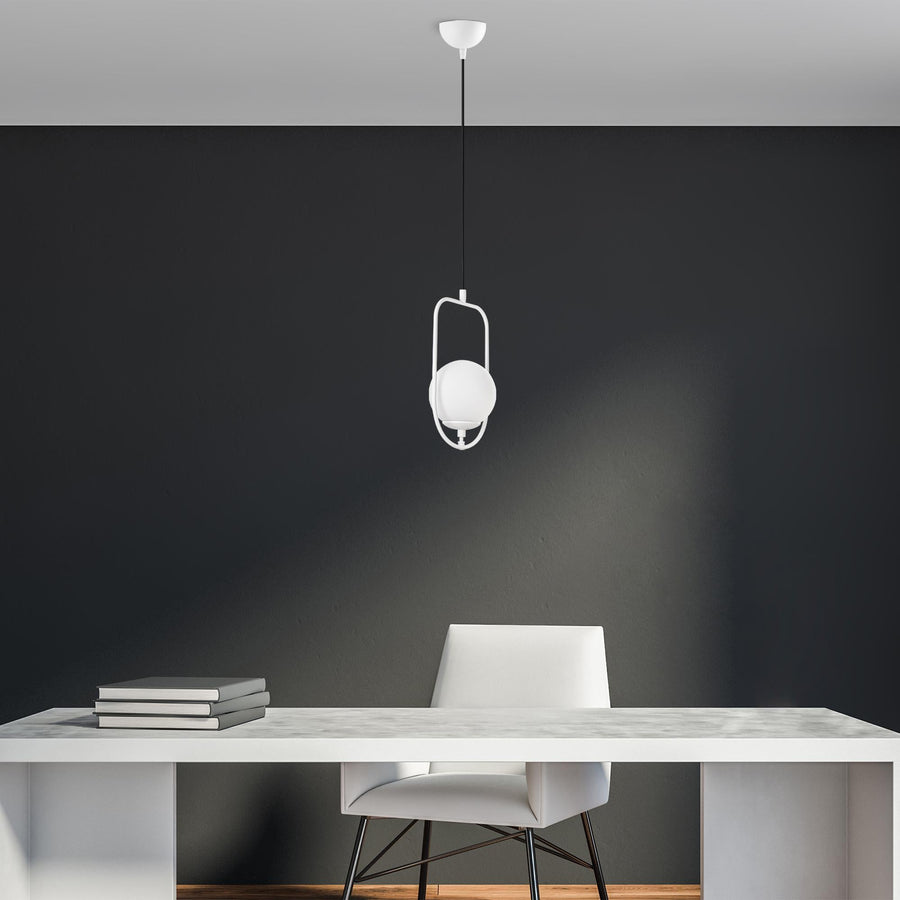Oval Çerçeveli Cam Tekli Sarkıt Metal - Beyaz