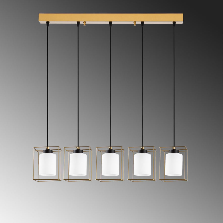 Camlı Metal Çerçeve Sıralı Sarkıt - Altin