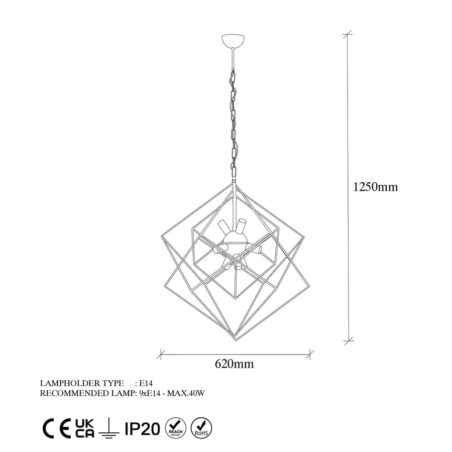 Geometrik Kafes Metal Avize 9'lu - Siyah