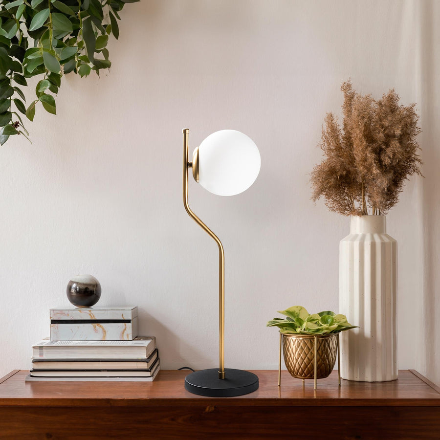 Küre Camlı Modern Masa Lambası - Altın