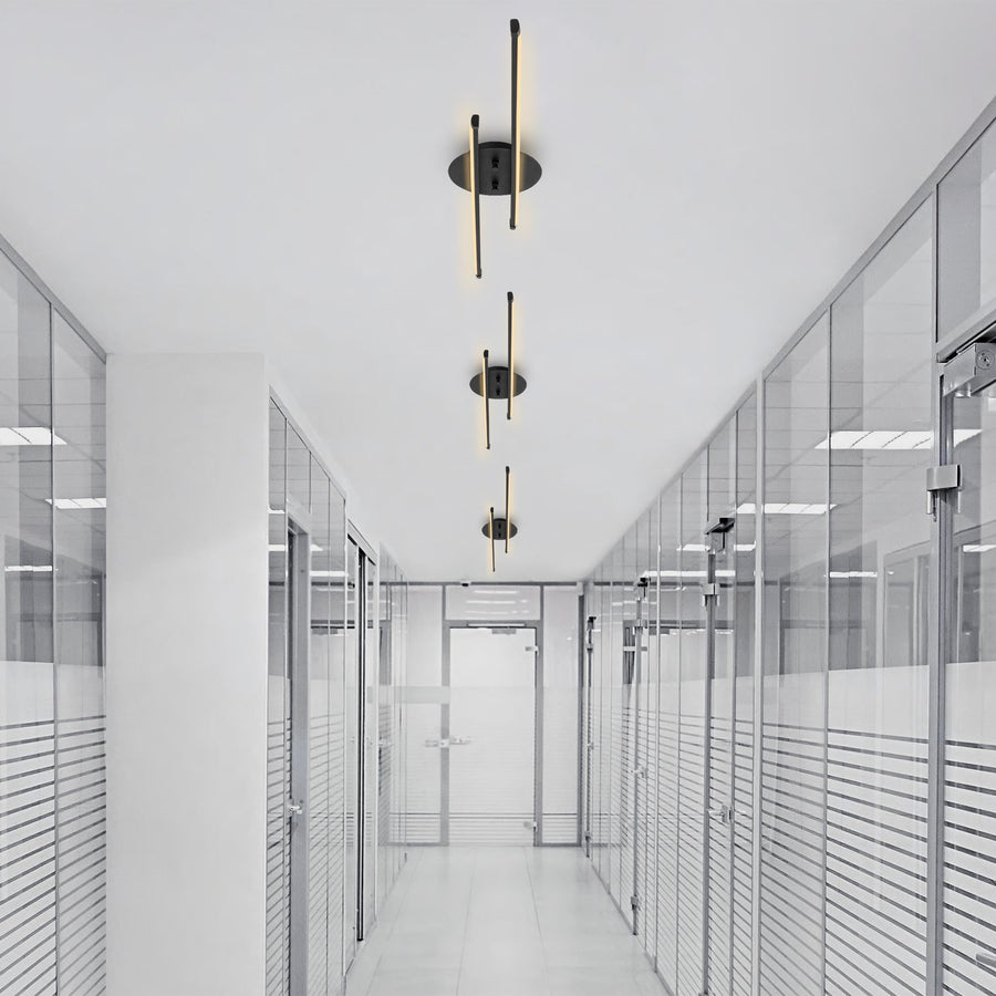 Çift Çubuk Modern LED Avize - Siyah