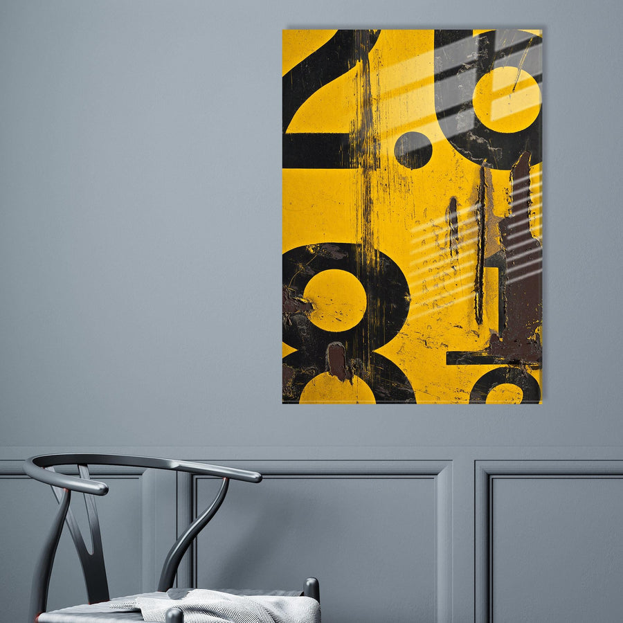 Tipografik Grafiti Soyut Cam Tablo - Sari