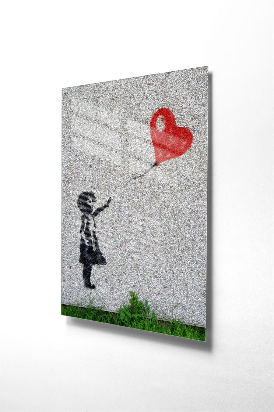 Grafiti Kiz ve Balon Cam Tablo - Beyaz