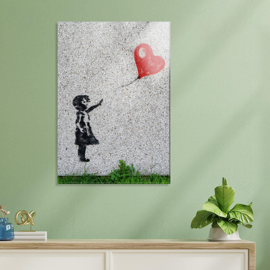 Grafiti Kiz ve Balon Cam Tablo - Beyaz