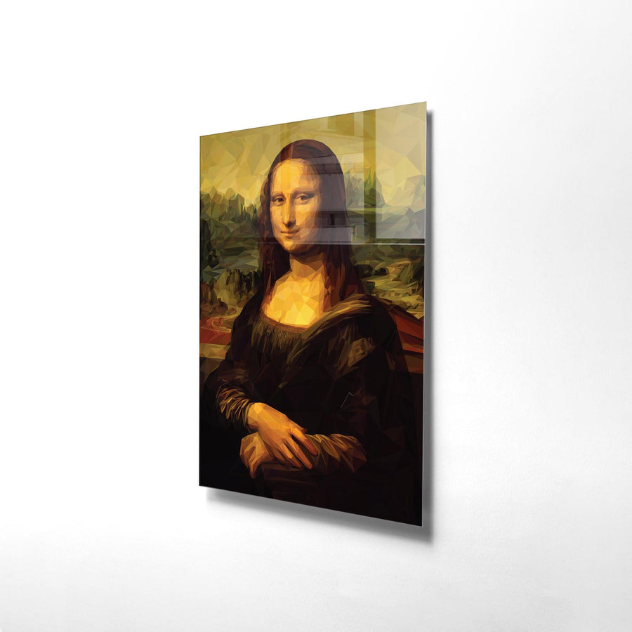 Mona Lisa Geometrik Portre Cam Tablo - Kahve