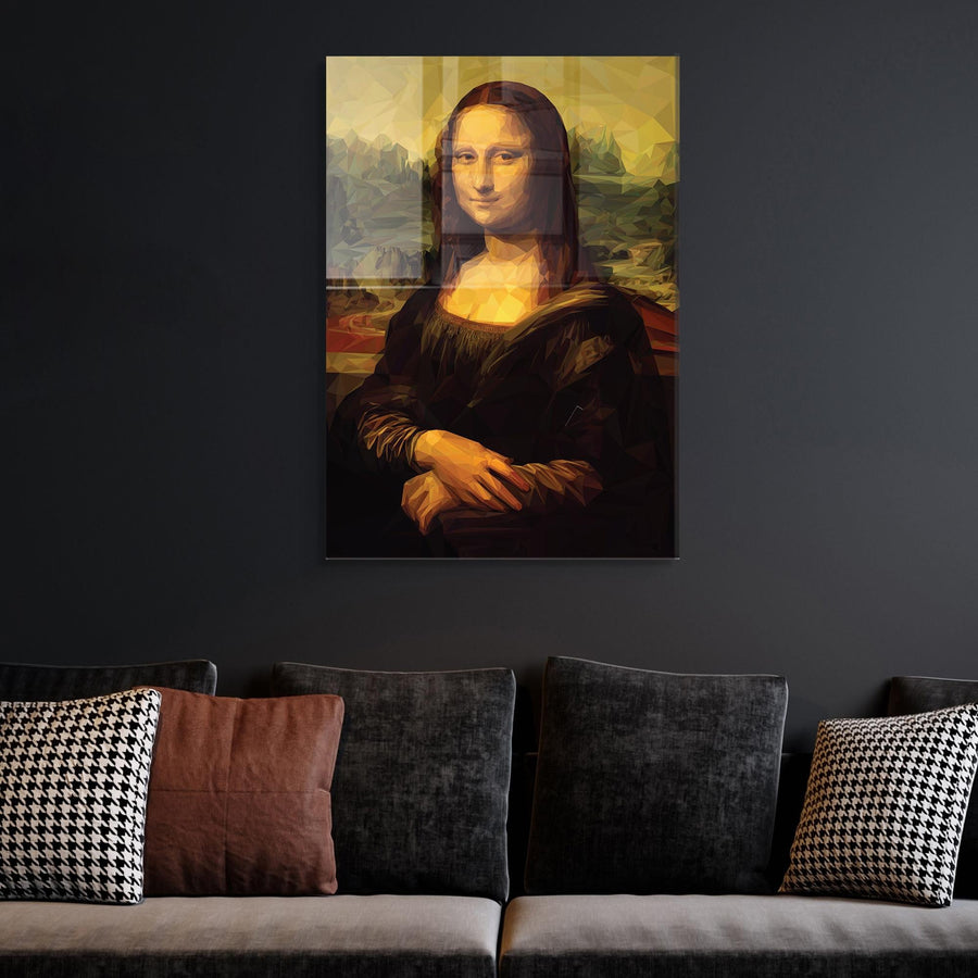 Mona Lisa Geometrik Portre Cam Tablo - Kahve