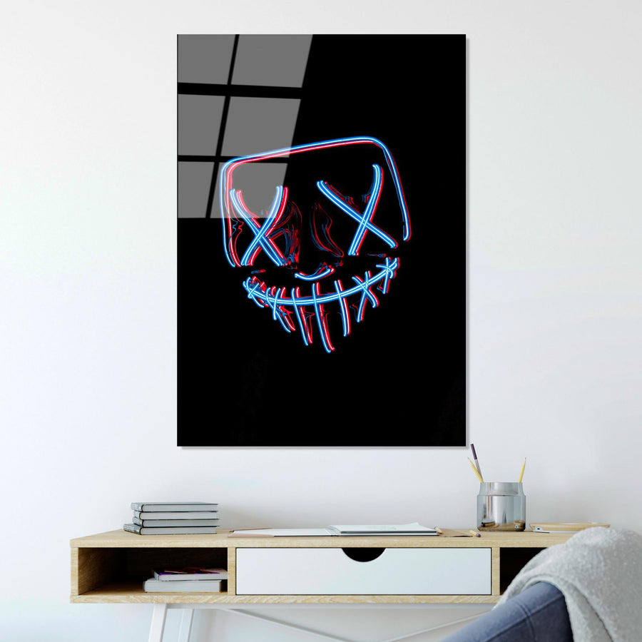 Maskeli Yuz Pop-Art Cam Tablo - Siyah