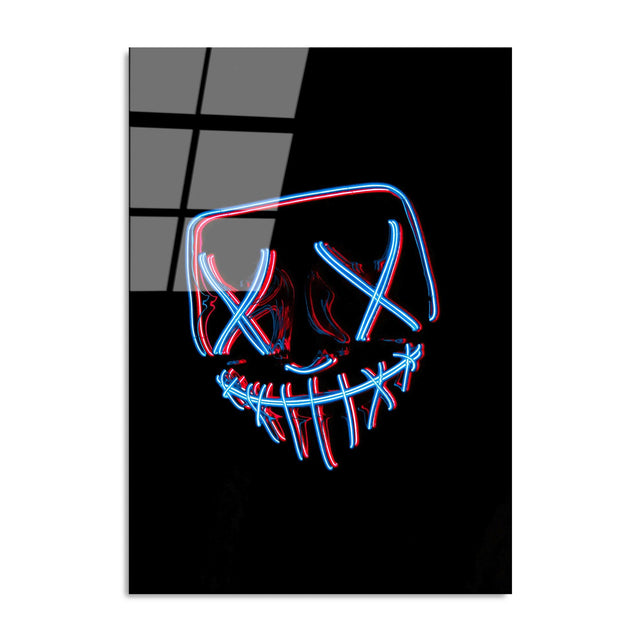 Maskeli Yüz Pop-Art Cam Tablo - Siyah