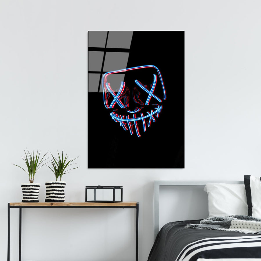 Maskeli Yuz Pop-Art Cam Tablo - Siyah