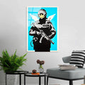 Banksy Polis Meleği Cam Tablo - Mavi