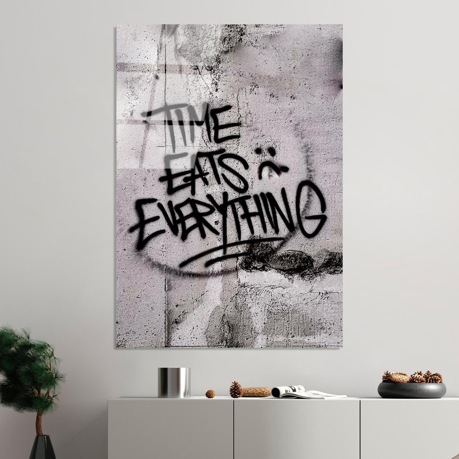 Time Eats Everything Graffiti Cam Tablo - Gri