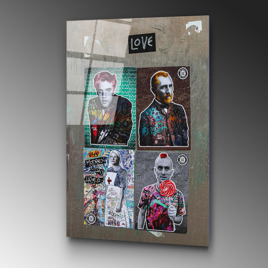Pop-Art İkon Kolaj Cam Tablo - Cok-Renkli