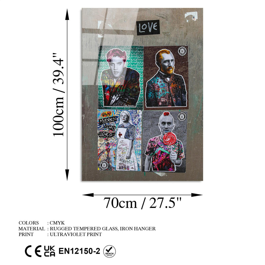Pop-Art İkon Kolaj Cam Tablo - Cok-Renkli