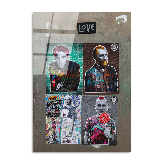 Pop-Art İkon Kolaj Cam Tablo - Çok-Renkli
