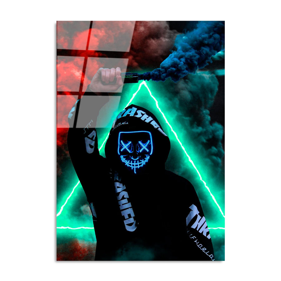 Maskeli Hoodie Figur Cam Tablo - Siyah