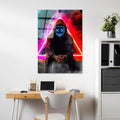 Maskeli Hoodie Figür Kırmızı Cam Tablo - Siyah