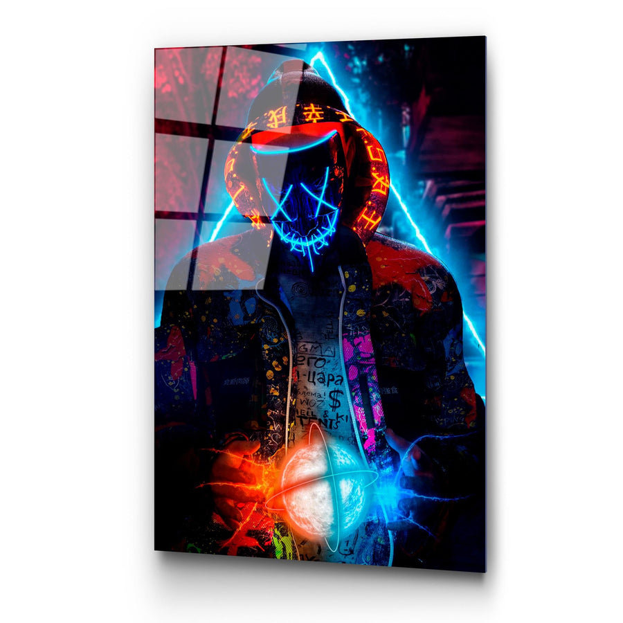 Maskeli Hoodie Figur Mavi Cam Tablo - Cok-Renkli