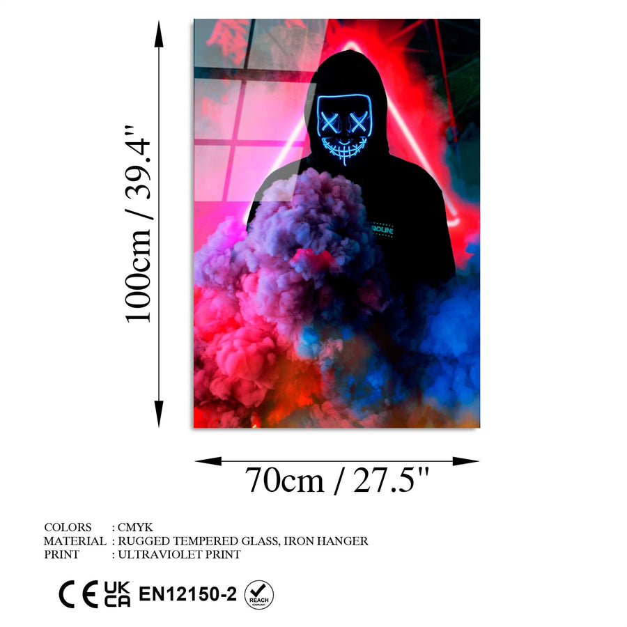 Maskeli Hoodie Figur Duman Cam Tablo - Siyah