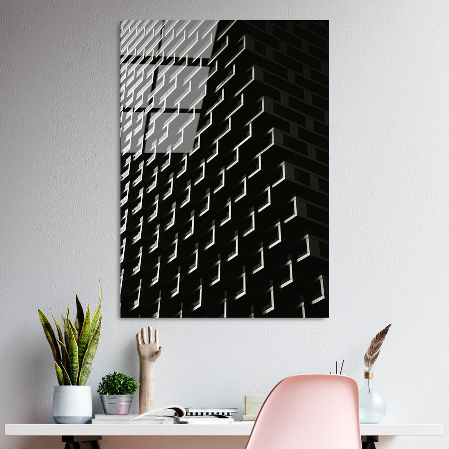Geometrik Bina Cephesi Cam Tablo - Siyah