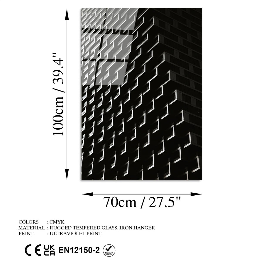 Geometrik Bina Cephesi Cam Tablo - Siyah