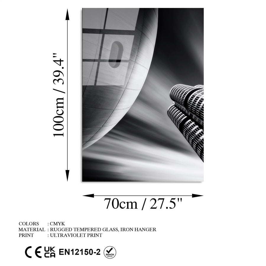 Modern Mimari Siyah Beyaz Cam Tablo - Gri
