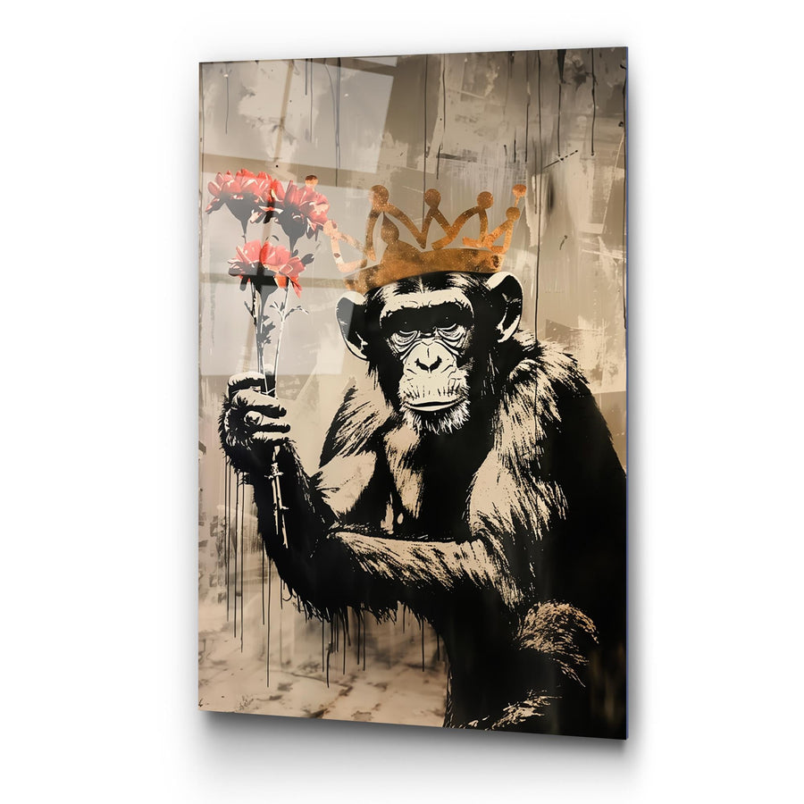 Maymun Tac Graffiti Cam Tablo - Siyah