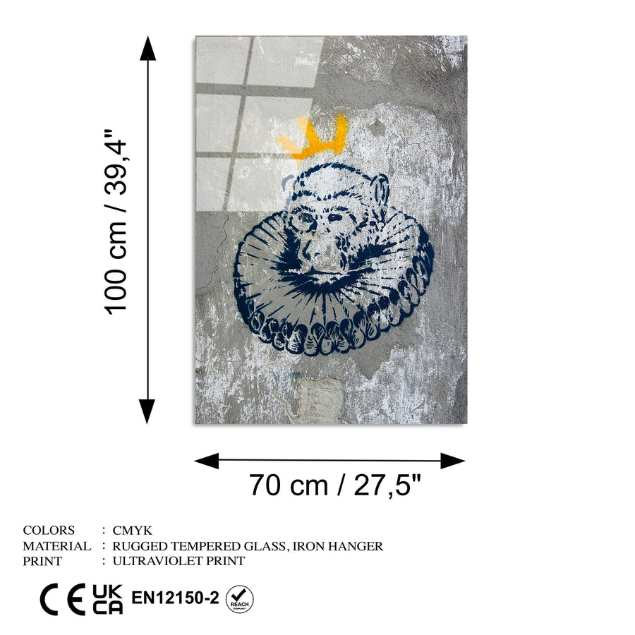 Tac Giyen Maymun Graffiti Cam Tablo - Gri