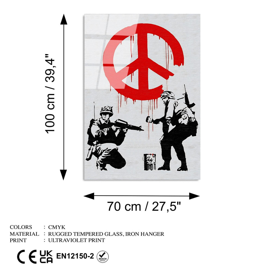Asker Baris Isareti Banksy Cam Tablo - Beyaz