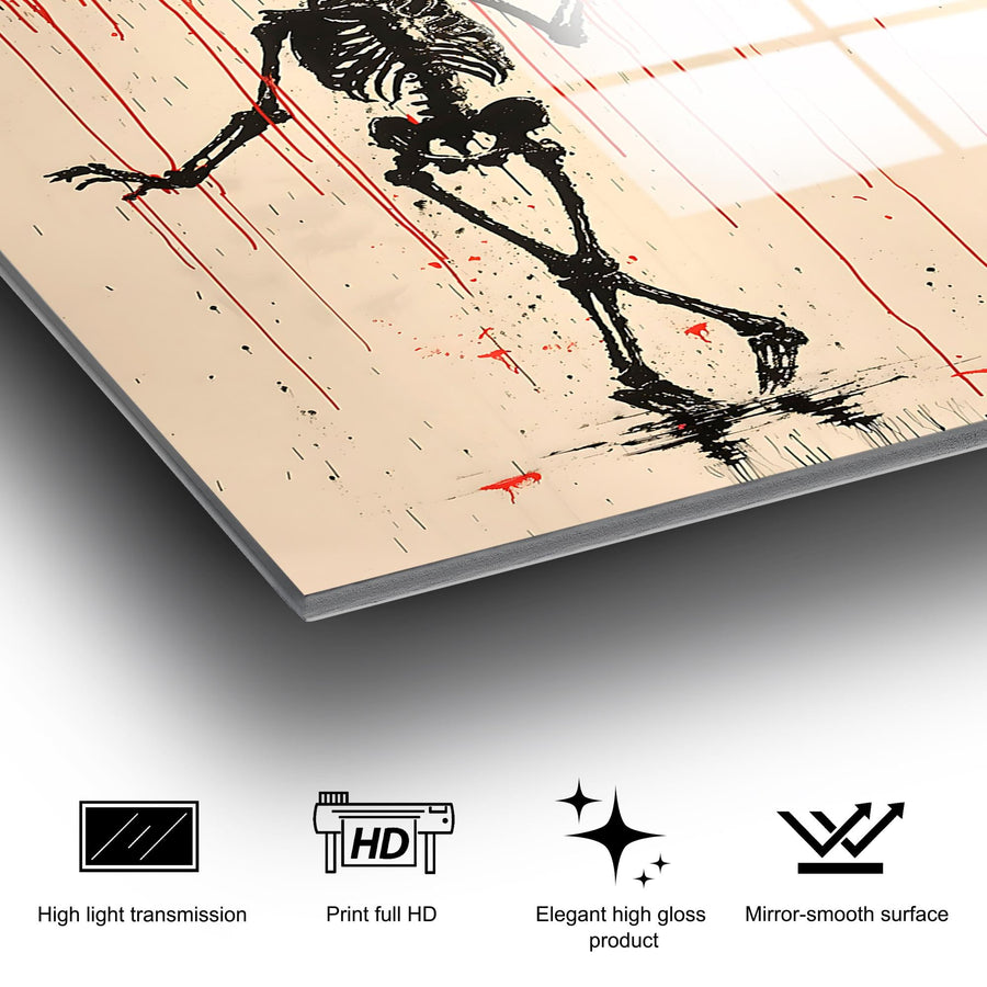 İskelet Şemsiye Banksy Cam Tablo - Krem