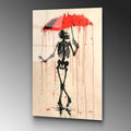 İskelet Şemsiye Banksy Cam Tablo - Krem