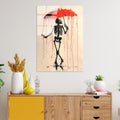 İskelet Şemsiye Banksy Cam Tablo - Krem
