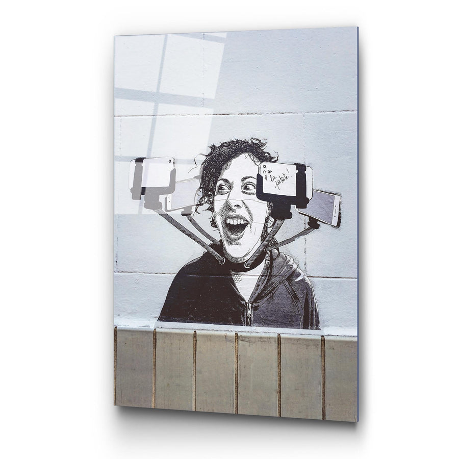 Selfie Graffiti Sokak Sanat Cam Tablo - Siyah