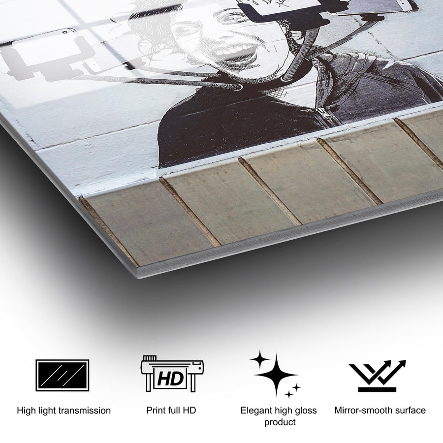 Selfie Graffiti Sokak Sanat Cam Tablo - Siyah