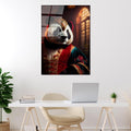 Kostumlu Panda Portre Cam Tablo - Siyah