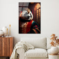 Kostumlu Panda Portre Cam Tablo - Siyah