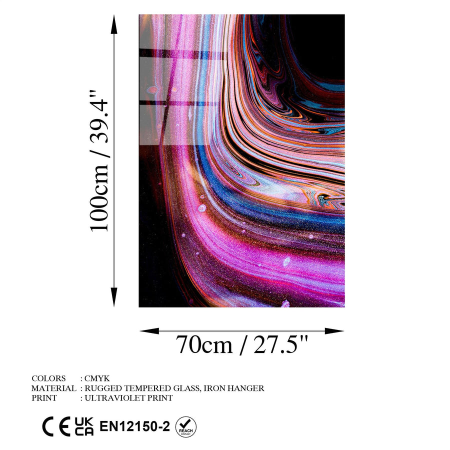 Soyut Mermer Dalgali Cam Tablo - Pembe